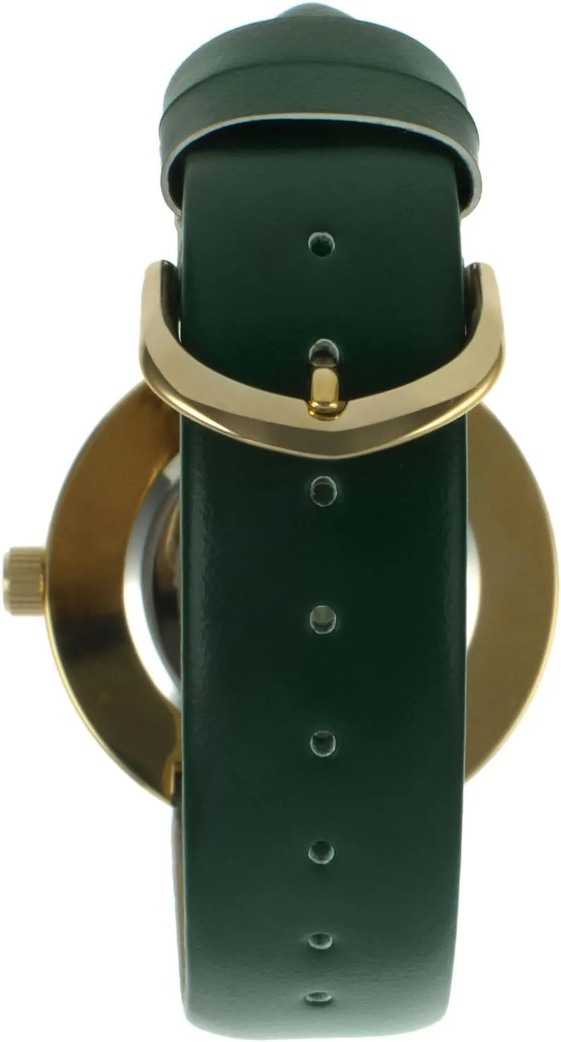 Genuine Diamond CZ cape conduct prize rougher and Leather Strap Peugeot Women Round Dress Watch - Slim Thin Case with Floating 