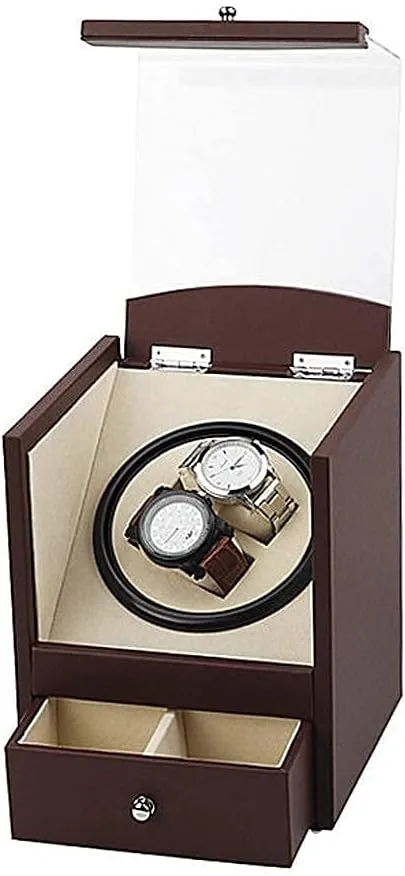 Gift Beautiful Home,Brown Automatic Watch Winder adrenaline lore Box Watch Winder 2 Watches, Wood Shellleather Pillowluxury Double Watch Winder Box With 2 Drawer Storage Caseholiday 