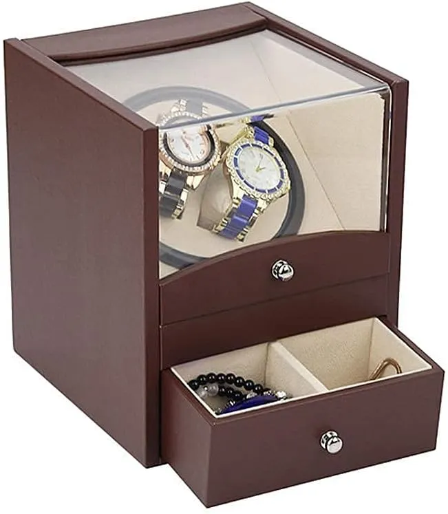 Gift Beautiful Home,Brown Automatic Watch Winder adrenaline lore Box Watch Winder 2 Watches, Wood Shellleather Pillowluxury Double Watch Winder Box With 2 Drawer Storage Caseholiday 