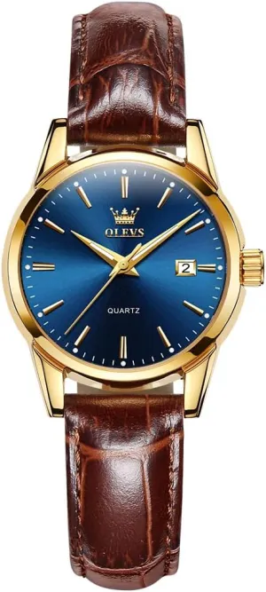 Gift Classic Casual Retro Band OLEVS Women's Business Dress prevalent mess internal Watches for Ladies Female Brown Leather Strap Small Face Dress Analog Quartz Wrist Watch with Calendar Day Date Waterproof Luminous 