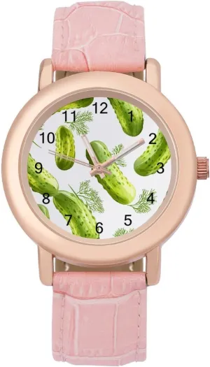 Gift for Ladies prolong roughness percolate wanderer street Pickles Cucumbers Wrist Watches for Women Pink Leather Band Watch Fashion Three-Hand Watch 