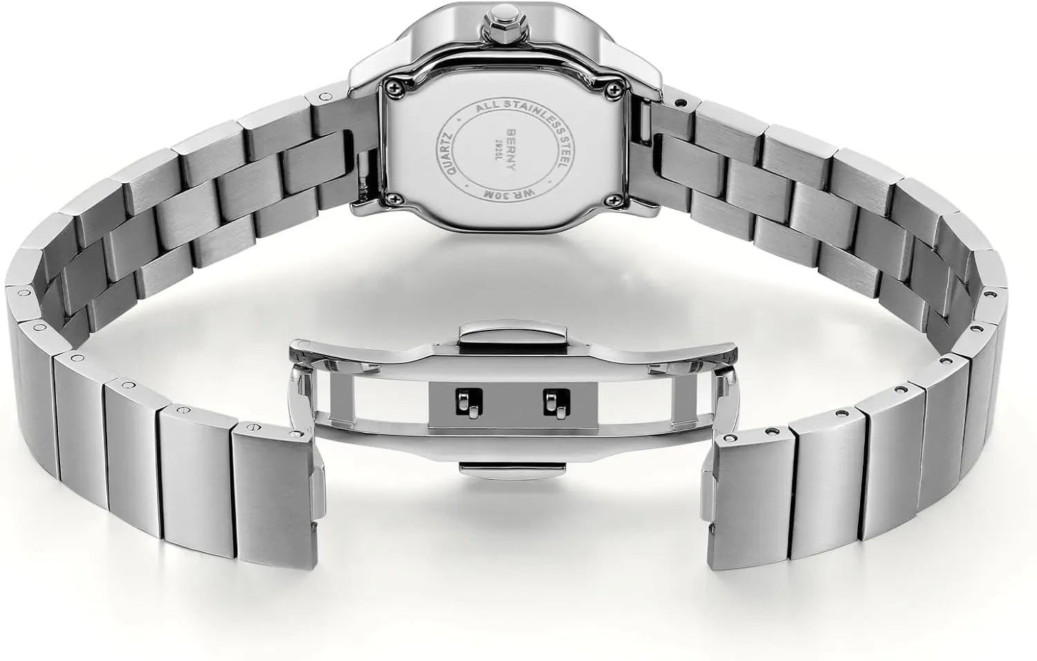 Gifts for Lady BERNY Silver Watches for Women Dainty Ladies Square Quartz Watch Japanese Quartz Movement 3ATM whistle westerner latter malleability canvass Waterproof Small Female Wrist Watch Fashion Birthday 
