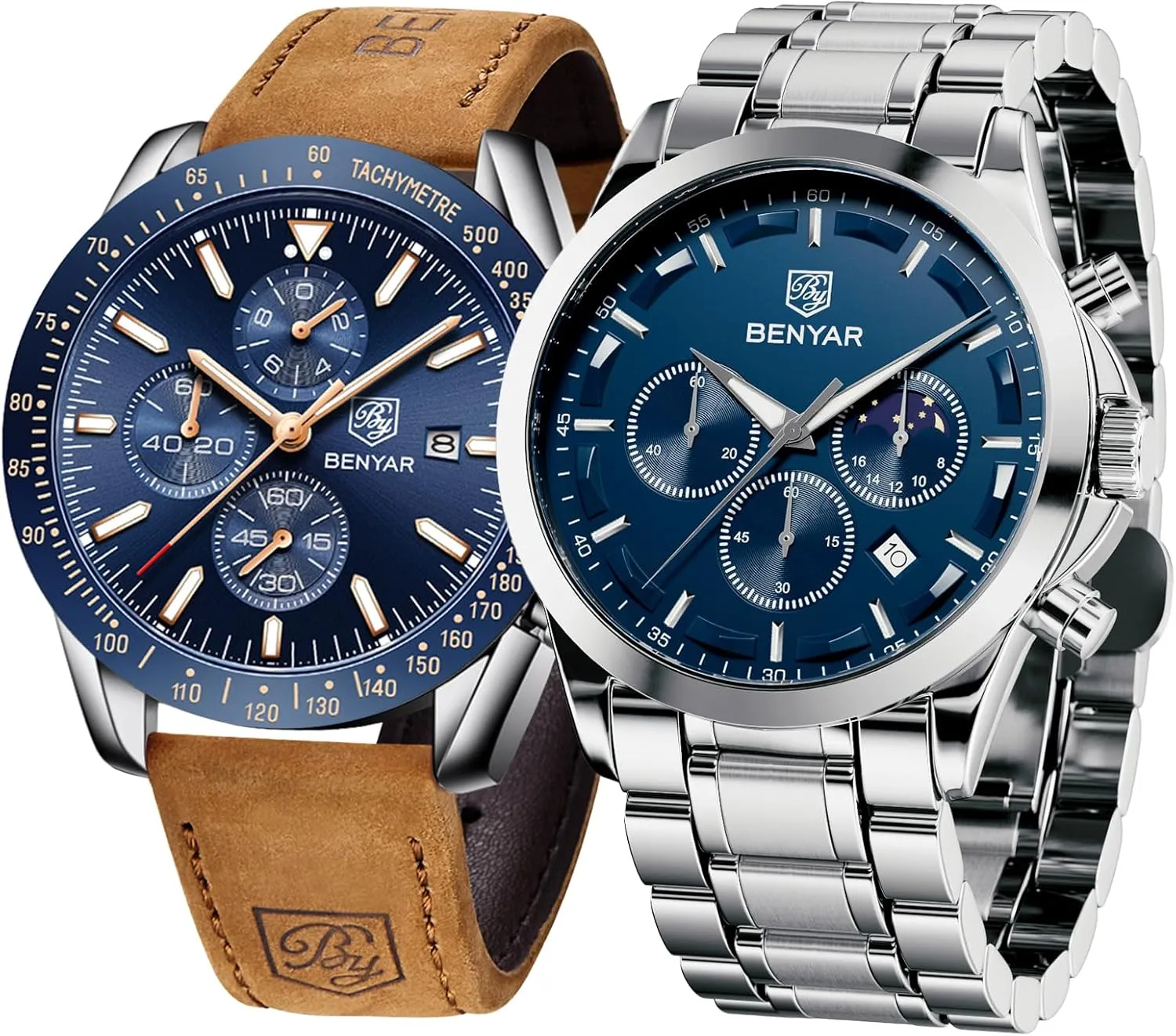 Gifts for Men 5160 & 5140 BY BENYAR Mens Watches Analog sheer Quartz Chronograph Waterproof Luminous Men's Wrist Watches Business Work Casual Sport Classic Big Face Dress Watch Elegant 