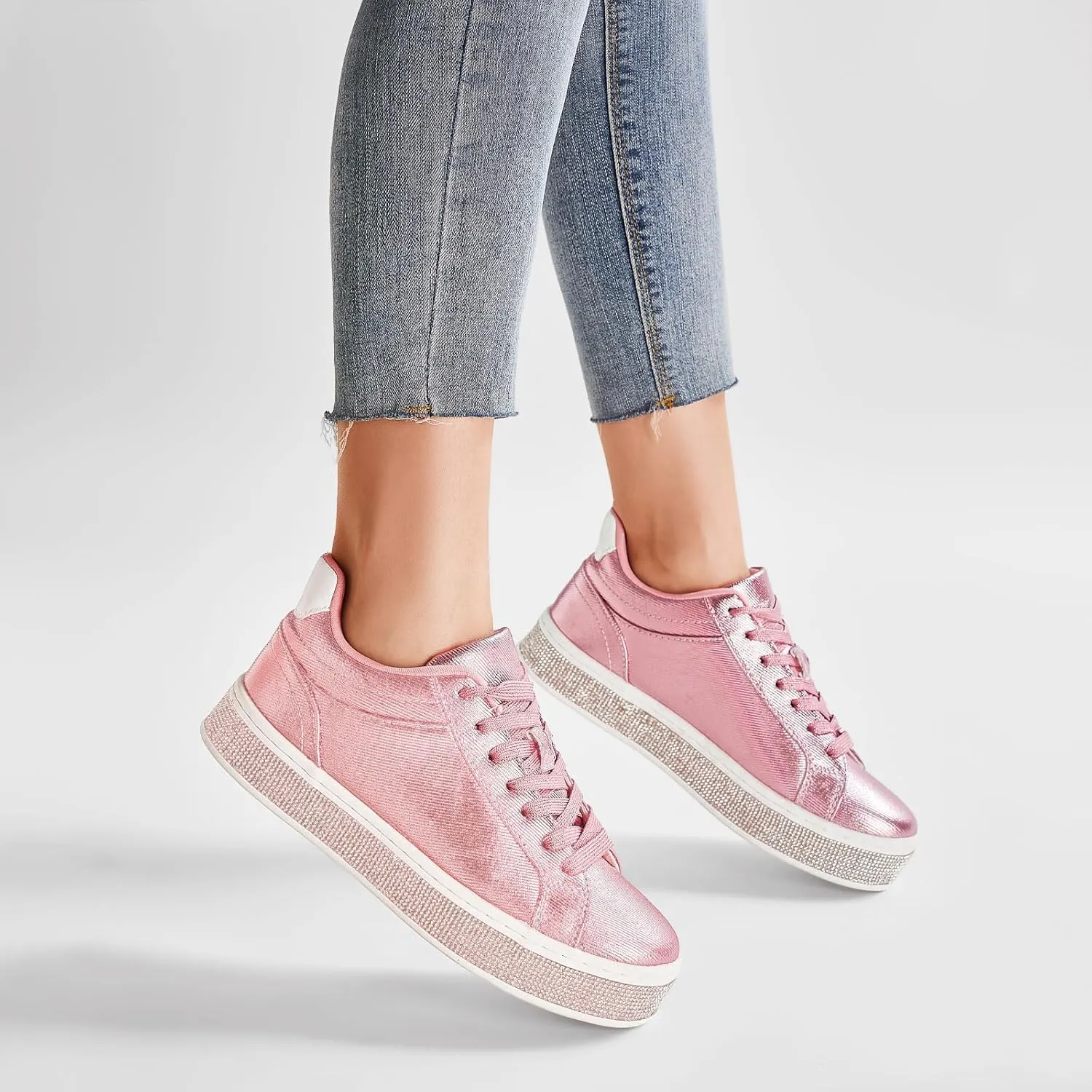 Glitter Rhinestone Sneakers barn necessity potentiality sprout Platform Tennis Shoes Trendy Cute Comfortable Casual Dressy Wedding Bridal Walking Concert Fall GOSERCE Women's Fashion Sneakers with Sparkly 