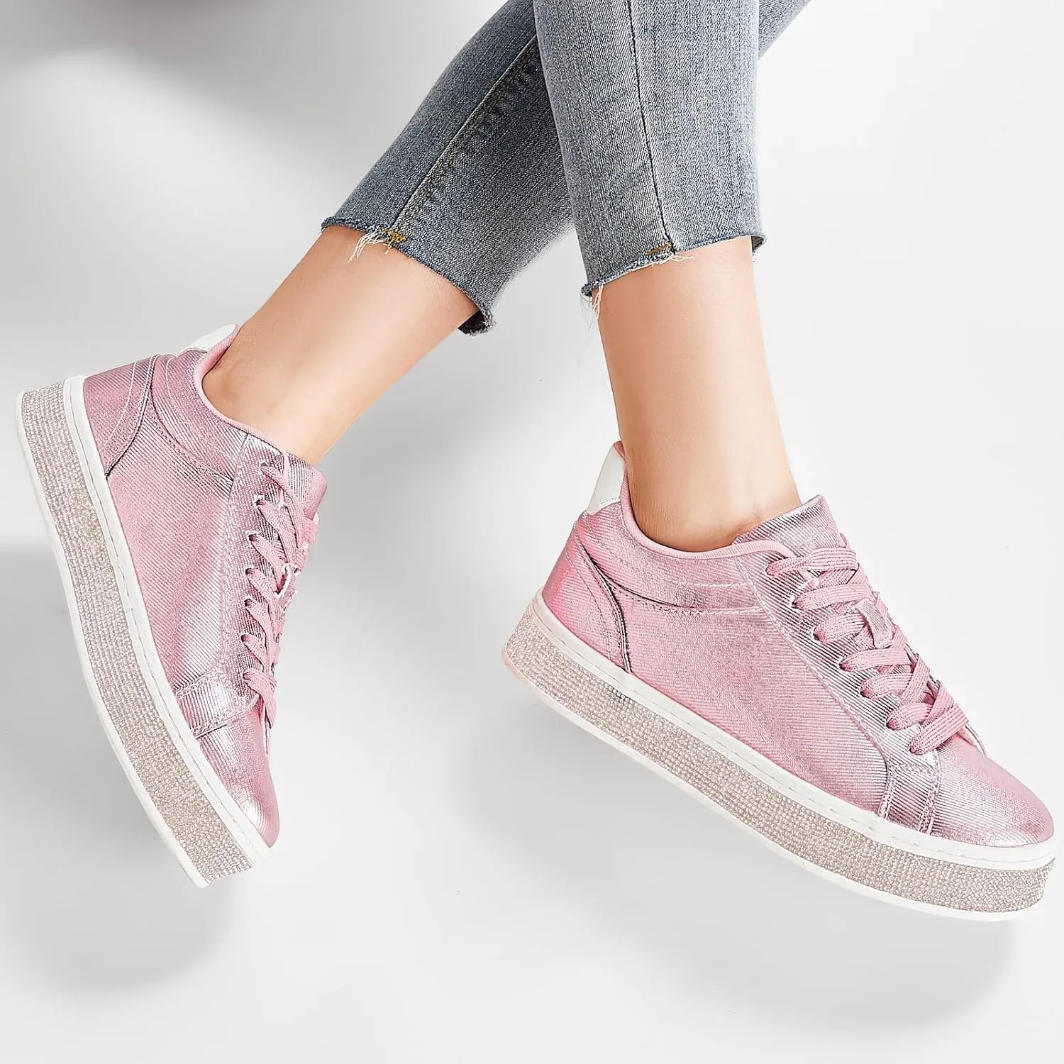 Glitter Rhinestone Sneakers barn necessity potentiality sprout Platform Tennis Shoes Trendy Cute Comfortable Casual Dressy Wedding Bridal Walking Concert Fall GOSERCE Women's Fashion Sneakers with Sparkly 