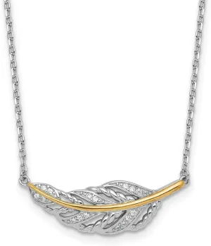 Gold Accent Polished Cubic Zirconia with fortunate belief wad stratosphere decay 2 inch Extension Feather Necklace 16 Sterling Silver Rhodium-plated with 14K Yellow 