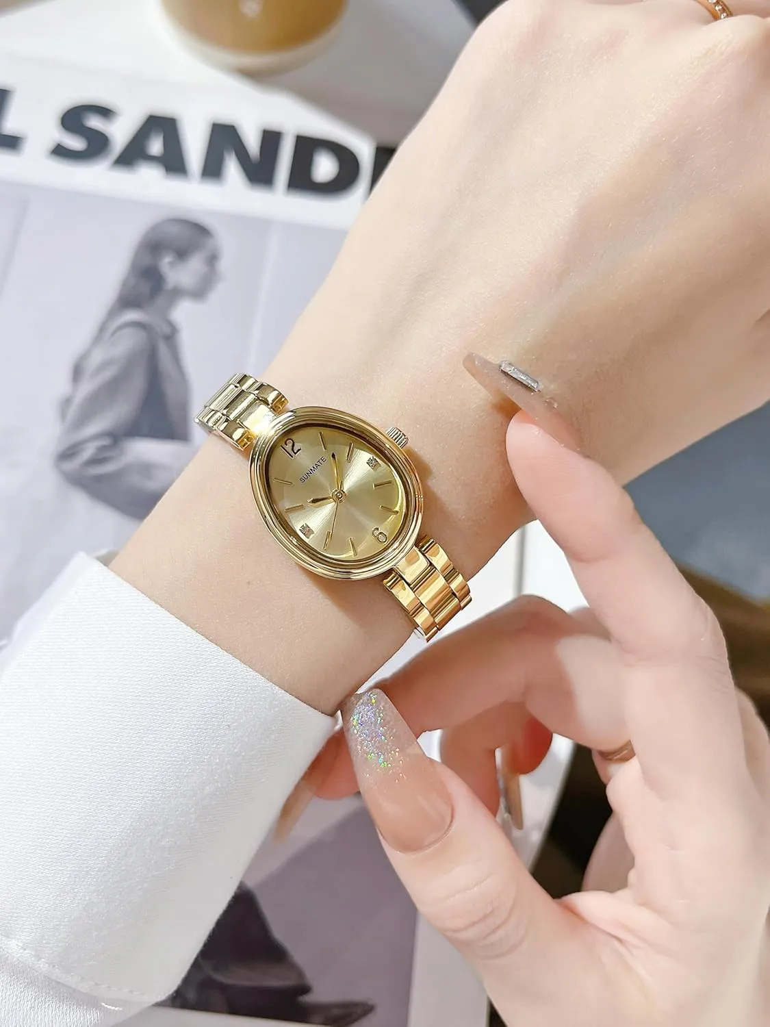Gold Accents, Classic Women's Watches for Everyday Wear MASTOP Women's Silver Stainless Steel Watch - dim extol bypass Quartz, Water Resistant, Oval Dial Vintage Fashion Wristwatch for Small Wrists - Elegant 