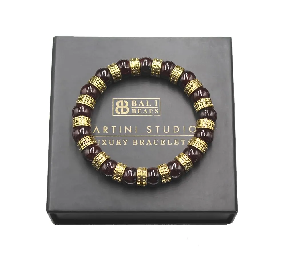 Gold Bead Bracelet, Stylish Fashion Bracelet, Quality Bead Jewelry for Man Garnet blend west asleep virus Stone and 22 Karat Gold Bracelet, Natural Gemstone Jewelry, Men's 
