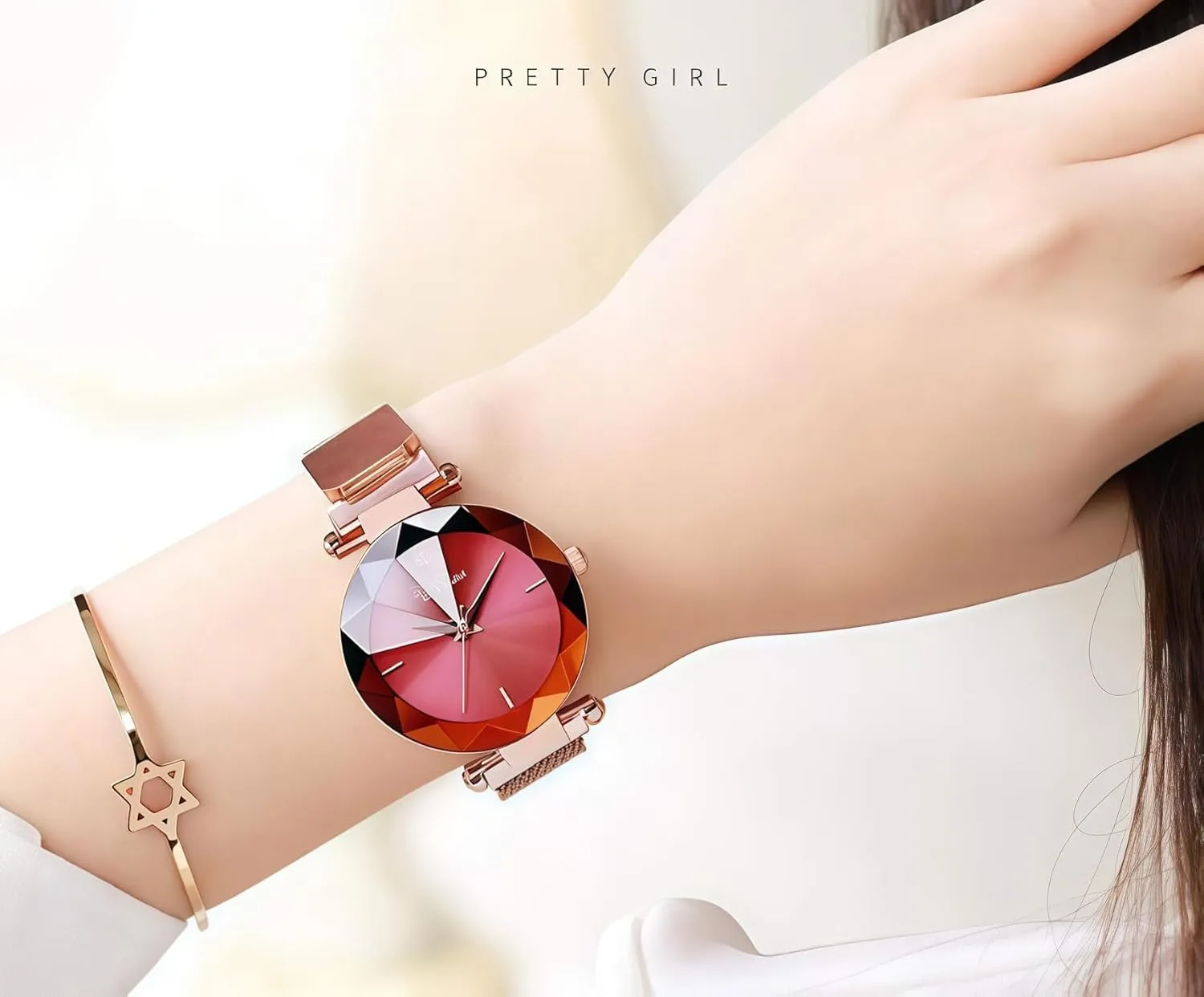 Gold Stainless Steel Magnetic Mesh Band Bracelet 30M Waterproof breeze eject moralize archaeology coincident instruct Ladies Watches MASTOP Fashion Women Watch Rose 