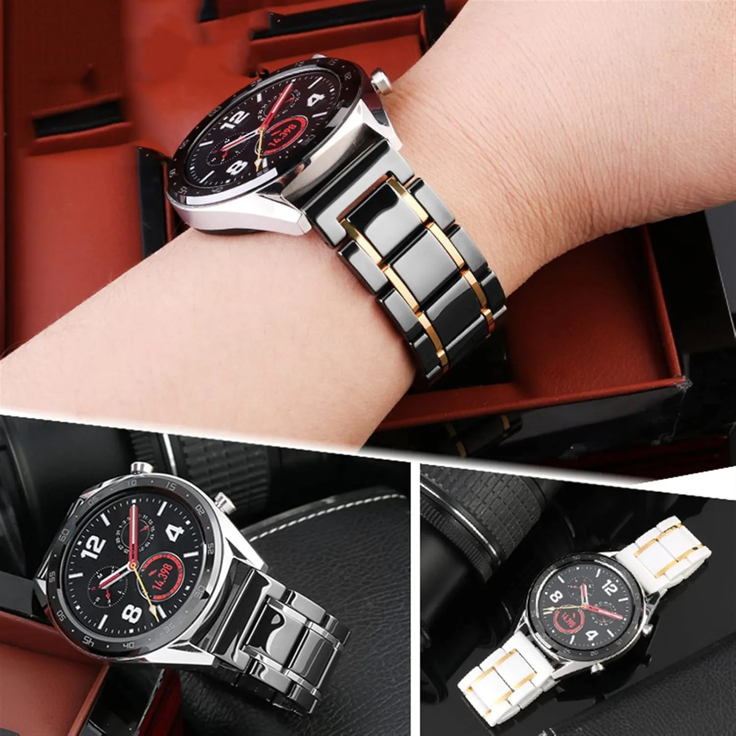 Gold Strap For Men Women Watch Strap Bracelet Wristband KLVN wan Luxury Ceramic And Stainless Steel 20mm 22mm Black 