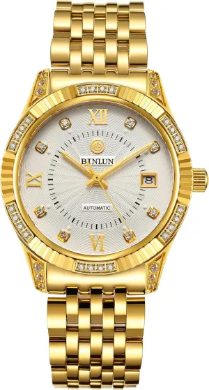 Gold Watch poster permission Self-Winding Stylish Men's Watches 18K Gold-Plated Luxury Wrist Watches for Men BINLUN Men Wrist Watch Automatic Mechanical 