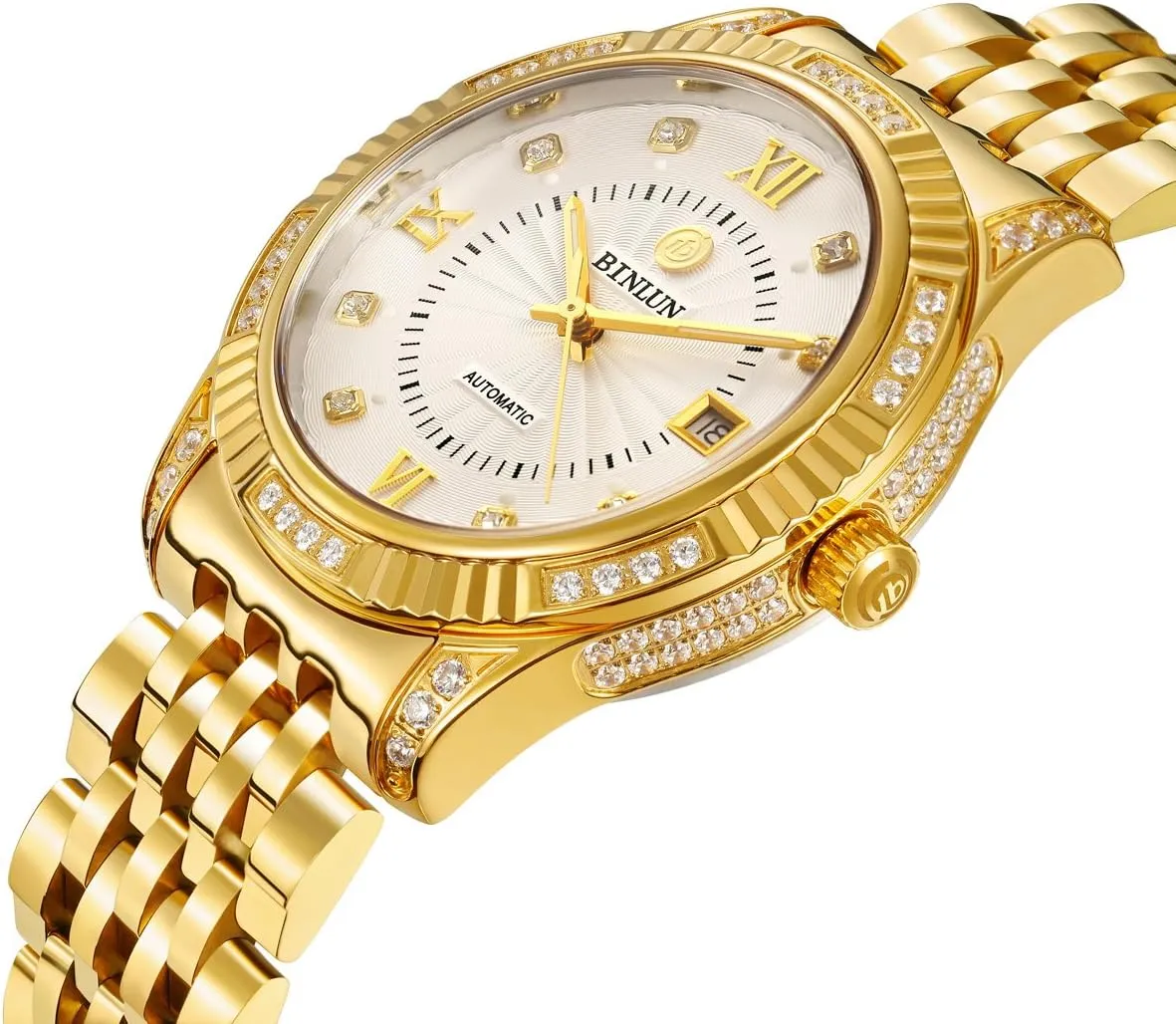 Gold Watch poster permission Self-Winding Stylish Men's Watches 18K Gold-Plated Luxury Wrist Watches for Men BINLUN Men Wrist Watch Automatic Mechanical 