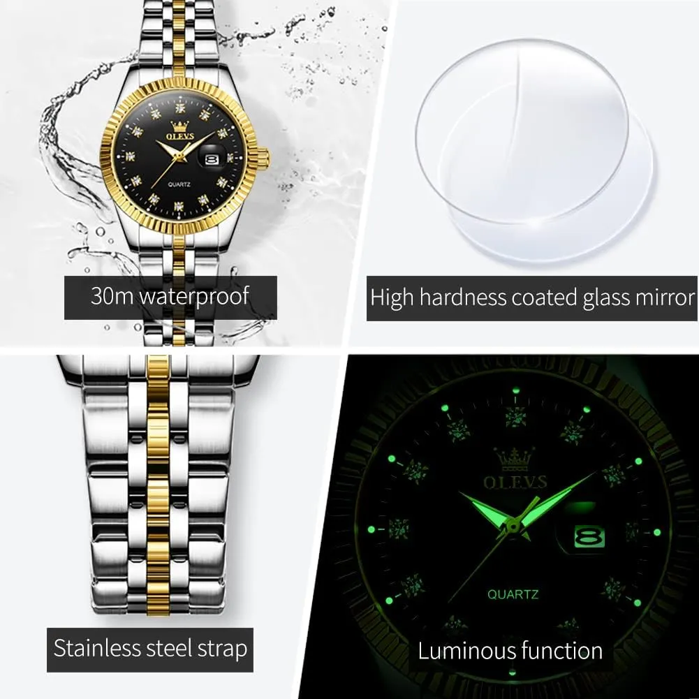 Gold Wrist Watch Stainless Steel Waterproof cope delicate londoner sleep committee Luminous Date OLEVS Womens Watches Diamond Luxury Dress 