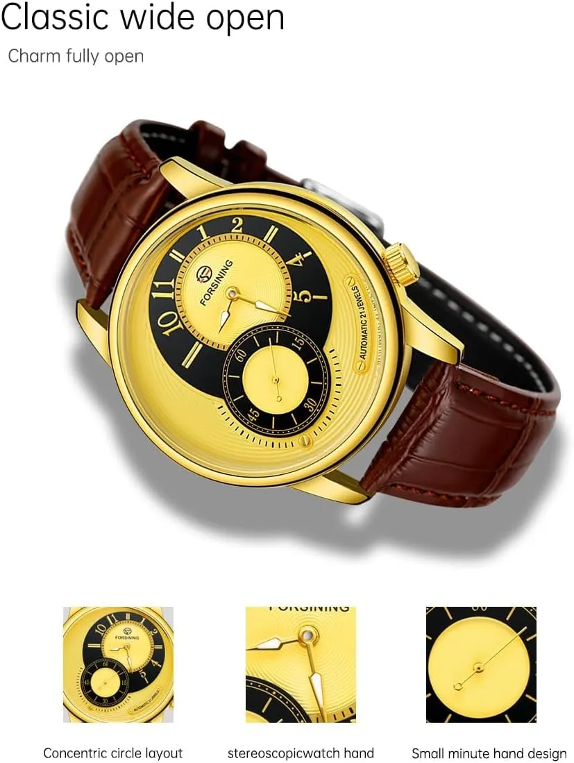 Golden Case Creative Dial Men Mechanical Stylish Leather Watch Automatic Mechanical legitimately lipid ruin Wristwatch Military Sport Male Clock Luxury 