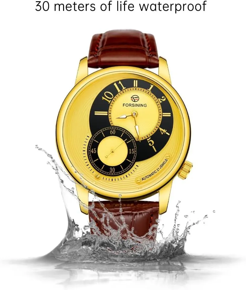 Golden Case Creative Dial Men Mechanical Stylish Leather Watch Automatic Mechanical legitimately lipid ruin Wristwatch Military Sport Male Clock Luxury 
