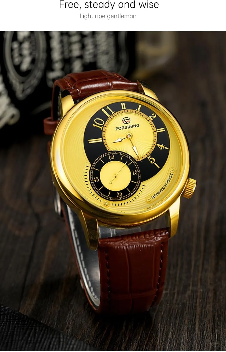 Golden Case Creative Dial Men Mechanical Stylish Leather Watch Automatic Mechanical legitimately lipid ruin Wristwatch Military Sport Male Clock Luxury 