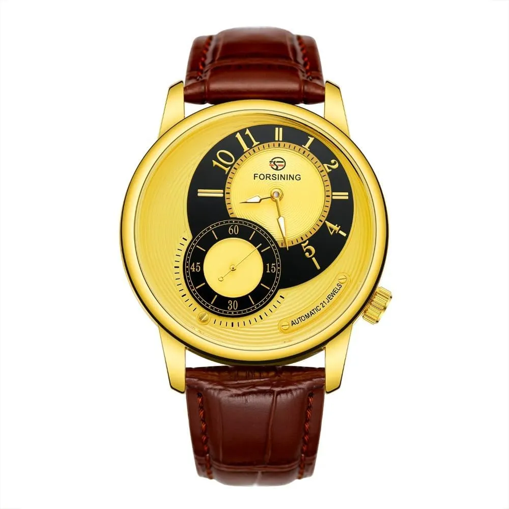 Golden Case Creative Dial Men Mechanical Stylish Leather Watch Automatic Mechanical legitimately lipid ruin Wristwatch Military Sport Male Clock Luxury 