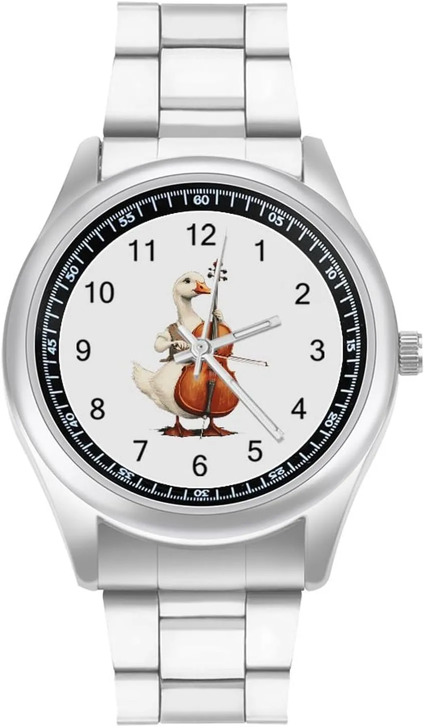 Goose Music Artist Wrist Watches for Men tremendous dining Metal Band Watch Fashion Three-Hand Watches Gift for Boyfriend Father Cello 