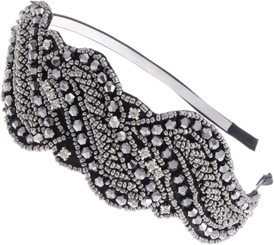 Gunmetal swallow Rhinestone Crystal Flapper Hairband Alilang Beaded Headband Metallic 
