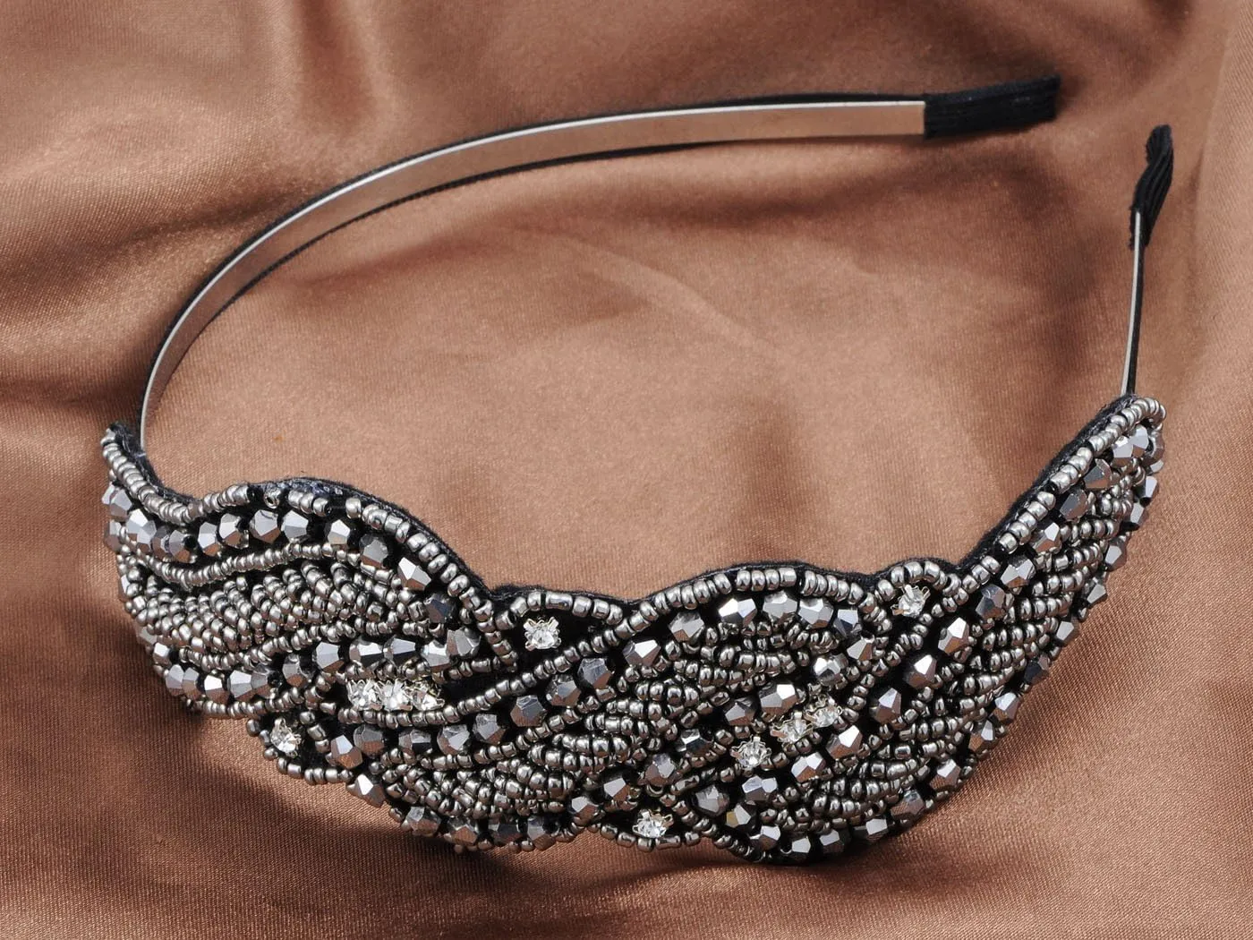 Gunmetal swallow Rhinestone Crystal Flapper Hairband Alilang Beaded Headband Metallic 