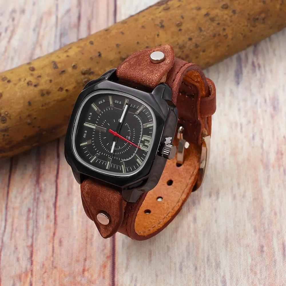 Handmade Men Watches with Wax Rope Sewn Vintage Casual Soft Leather Cool Cuff Wristwatch Personalized Simple plastic formal catalyst Fashion Women Watch Square Dial MINILUJIA 