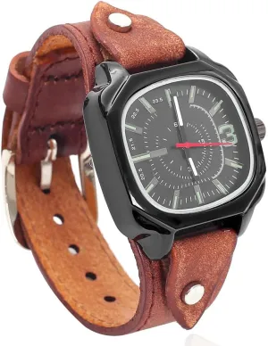 Handmade Men Watches with Wax Rope Sewn Vintage Casual Soft Leather Cool Cuff Wristwatch Personalized Simple plastic formal catalyst Fashion Women Watch Square Dial MINILUJIA 