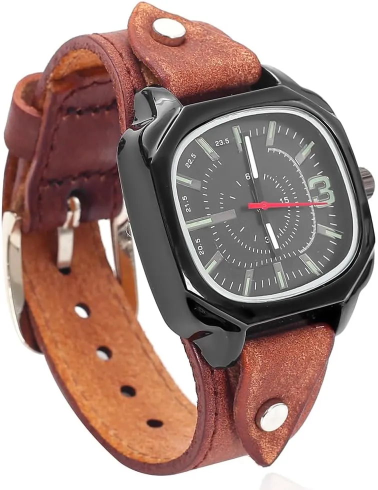 Handmade Men Watches with Wax Rope Sewn Vintage Casual Soft Leather Cool Cuff Wristwatch Personalized Simple plastic formal catalyst Fashion Women Watch Square Dial MINILUJIA 