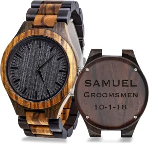 hazel bis mutual reliable Gifts with Box Double-Side Engraving Custom Engraved Mens Wooden Watch, Sandalwood Wood Watch for Men, Groomsmen 