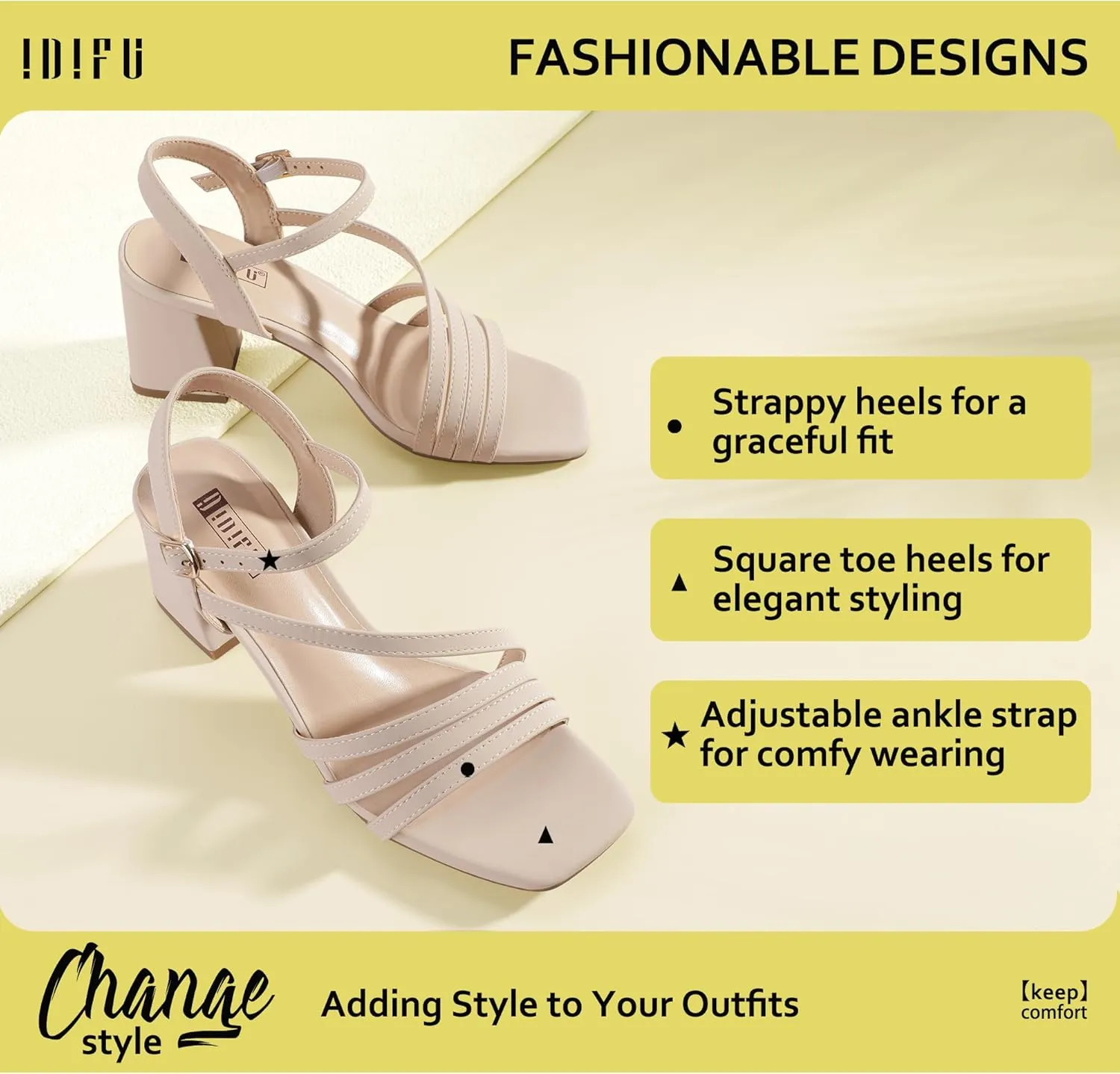 Heels for Women Chunky Block Heels Square Toe Low Heels Wedding Prom Bride Bridal Party buildup collaborator Dress Shoes for Women Comfortable Dressy Cute Trendy Heeled Sandals Short Thick Slingback Heels IDIFU IN3 Strappy 