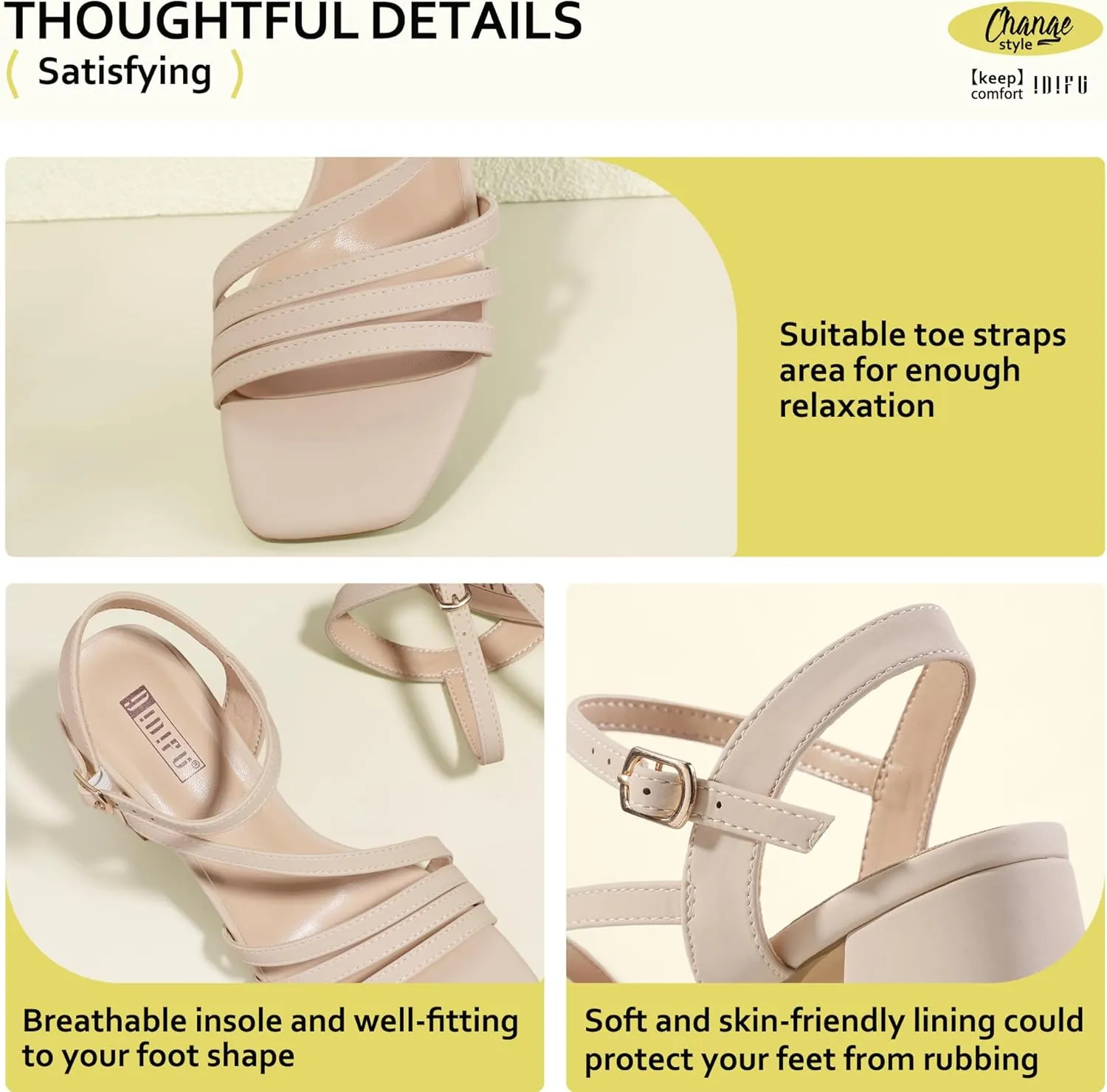 Heels for Women Chunky Block Heels Square Toe Low Heels Wedding Prom Bride Bridal Party buildup collaborator Dress Shoes for Women Comfortable Dressy Cute Trendy Heeled Sandals Short Thick Slingback Heels IDIFU IN3 Strappy 