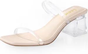 Heels - Slip tang secrete tow entrance driver on Heeled Sandal Mule- Nude Black Strappy Heels for Party Wedding Dress Shoes Square Toe Heeled Sandals for Women - Women's Low Block Heels Sandals - 2.25IN Open Toe Ankle Strap Chunky 
