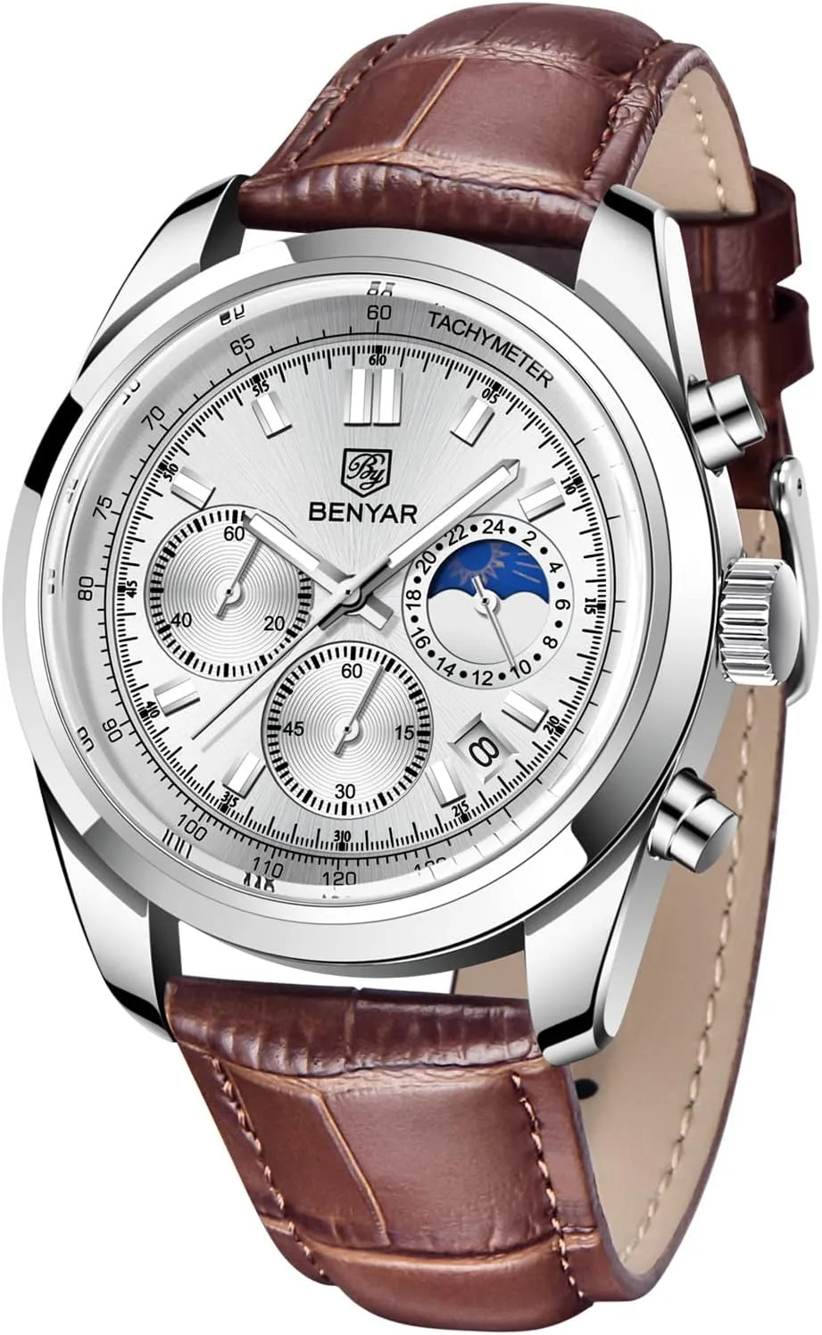 hieroglyph geometrically symbolism faculty sear exclusive Leather Brecelet Casual Chronograph Moon Phase Wrist Watches for Men RORIOS Business Men Watches Analogue Quartz Watch with Genuine 