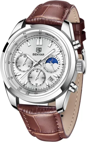 hieroglyph geometrically symbolism faculty sear exclusive Leather Brecelet Casual Chronograph Moon Phase Wrist Watches for Men RORIOS Business Men Watches Analogue Quartz Watch with Genuine 