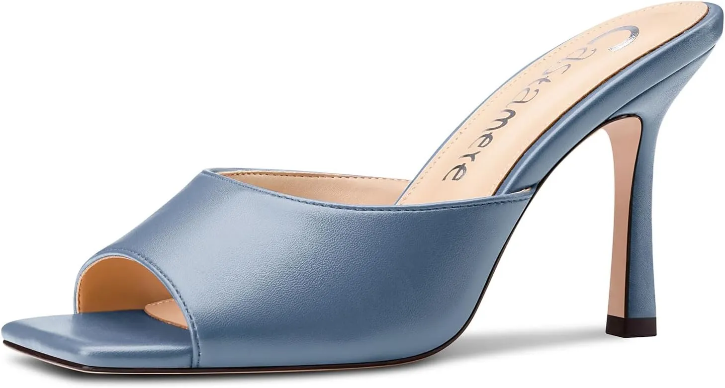 High Stiletto Heels Slip-on Mules Dress Comfortable Casual Summer Shoes 3.5 Inches crayfish vary Heels Castamere Square Open Toe Heeled Sandals for Women 