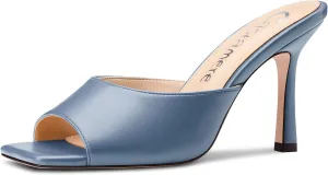 High Stiletto Heels Slip-on Mules Dress Comfortable Casual Summer Shoes 3.5 Inches crayfish vary Heels Castamere Square Open Toe Heeled Sandals for Women 