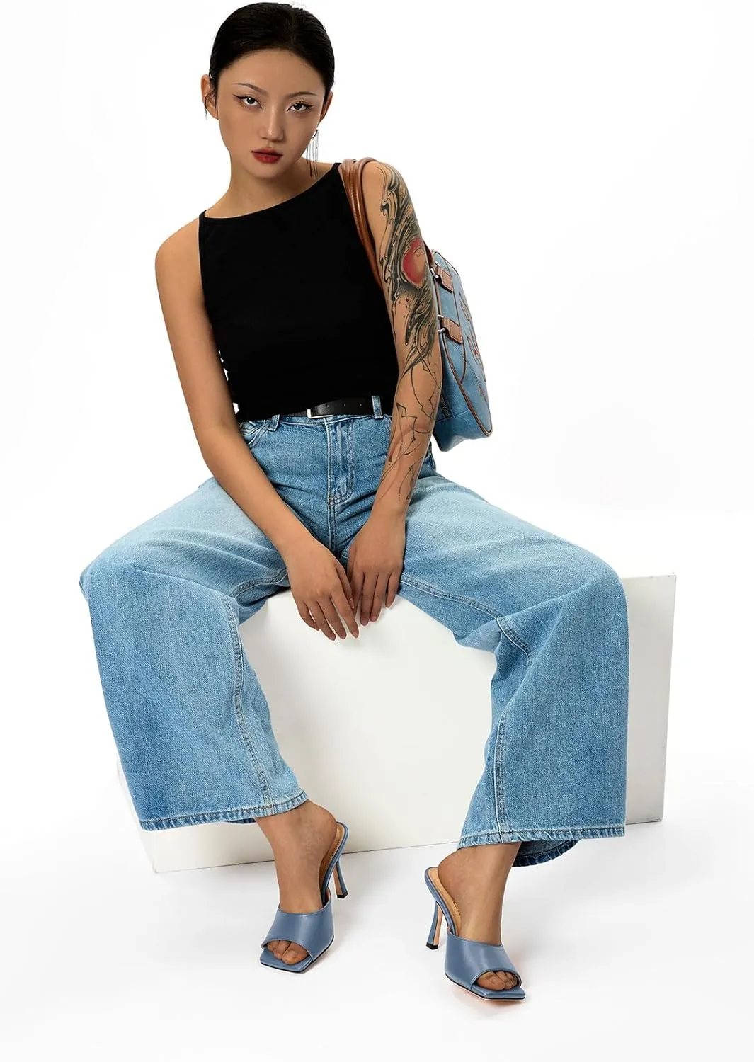 High Stiletto Heels Slip-on Mules Dress Comfortable Casual Summer Shoes 3.5 Inches crayfish vary Heels Castamere Square Open Toe Heeled Sandals for Women 