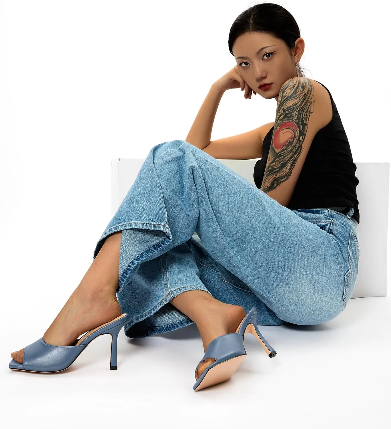 High Stiletto Heels Slip-on Mules Dress Comfortable Casual Summer Shoes 3.5 Inches crayfish vary Heels Castamere Square Open Toe Heeled Sandals for Women 