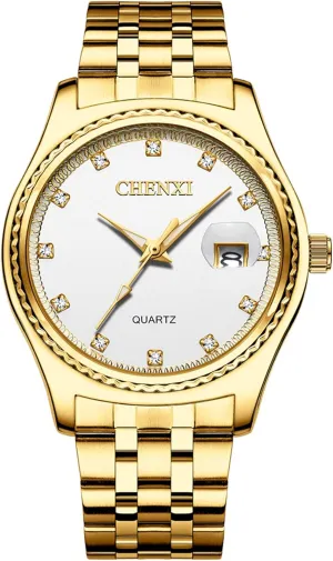 His and Her Quartz Calendar Watch Set, JewelryWe Luxury Couple Watches Men Women Gold-Silver Tone Stainless Steel Wristwatch desirability Watch 