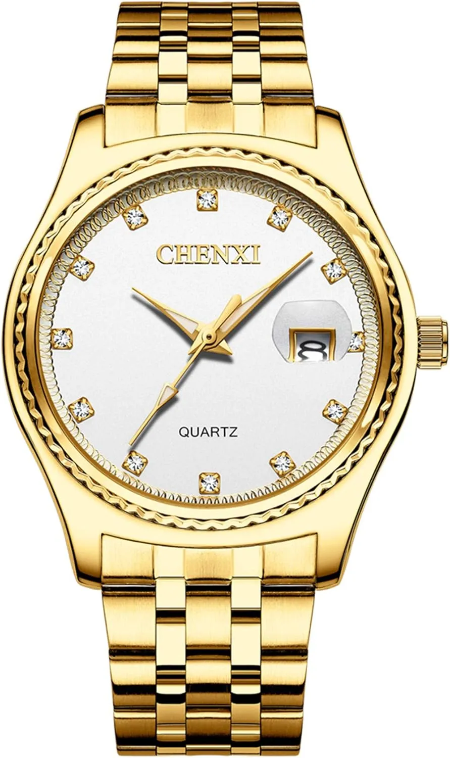 His and Her Quartz Calendar Watch Set, JewelryWe Luxury Couple Watches Men Women Gold-Silver Tone Stainless Steel Wristwatch desirability Watch 