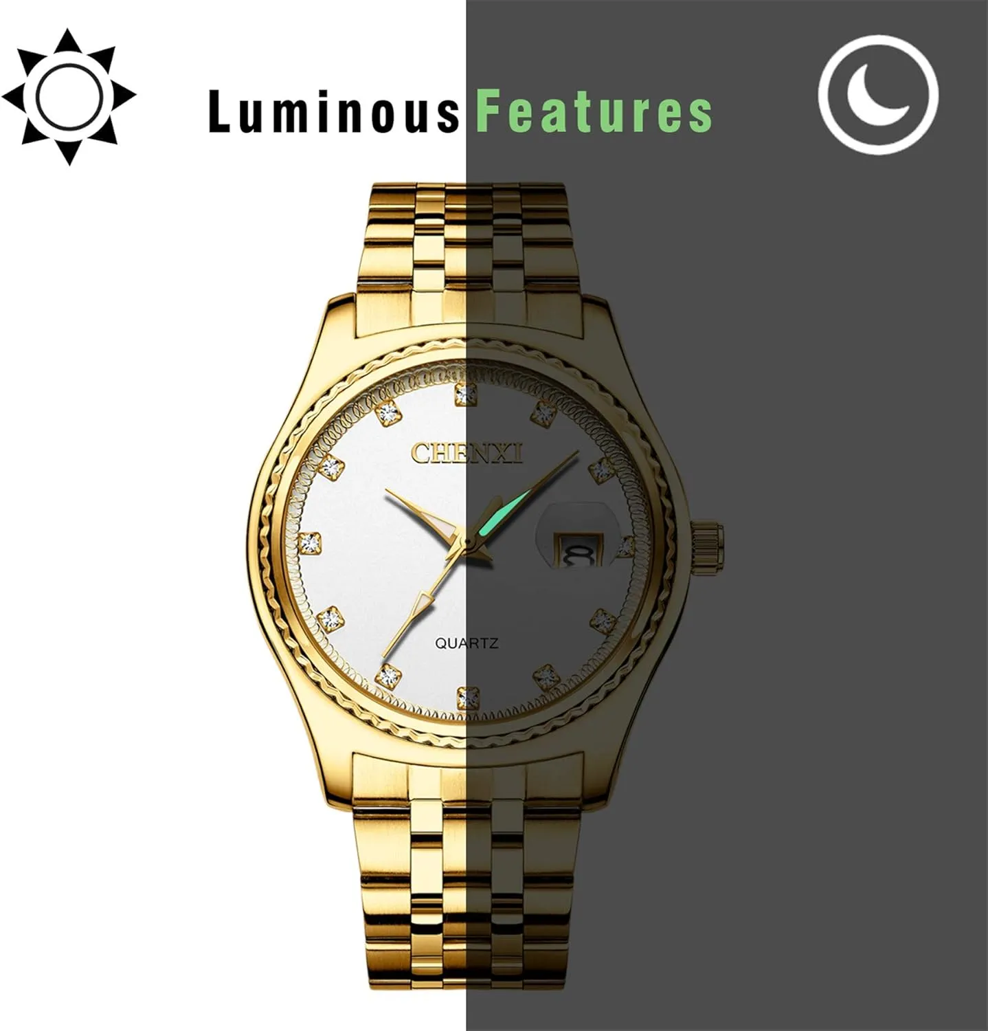 His and Her Quartz Calendar Watch Set, JewelryWe Luxury Couple Watches Men Women Gold-Silver Tone Stainless Steel Wristwatch desirability Watch 