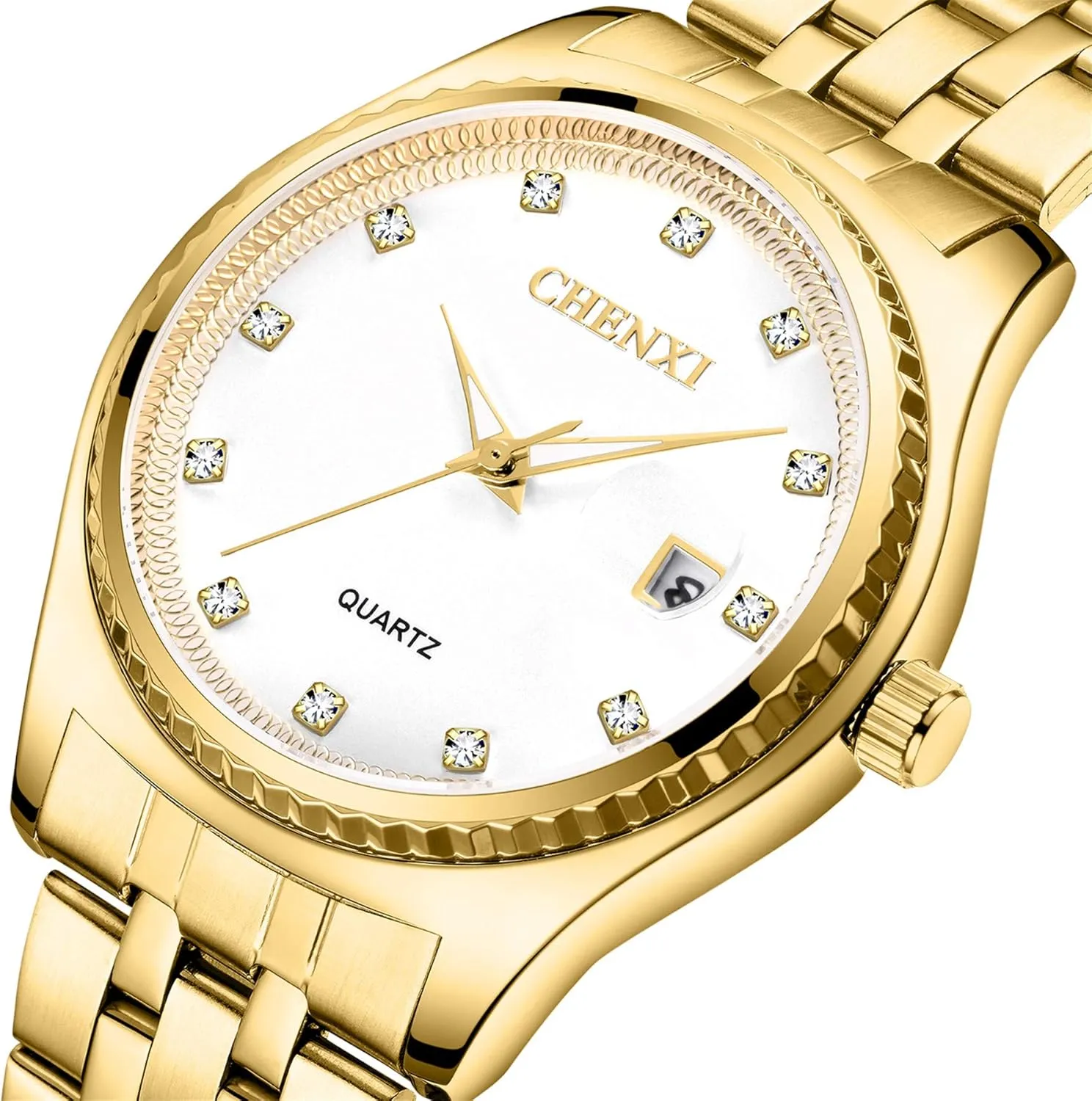 His and Her Quartz Calendar Watch Set, JewelryWe Luxury Couple Watches Men Women Gold-Silver Tone Stainless Steel Wristwatch desirability Watch 