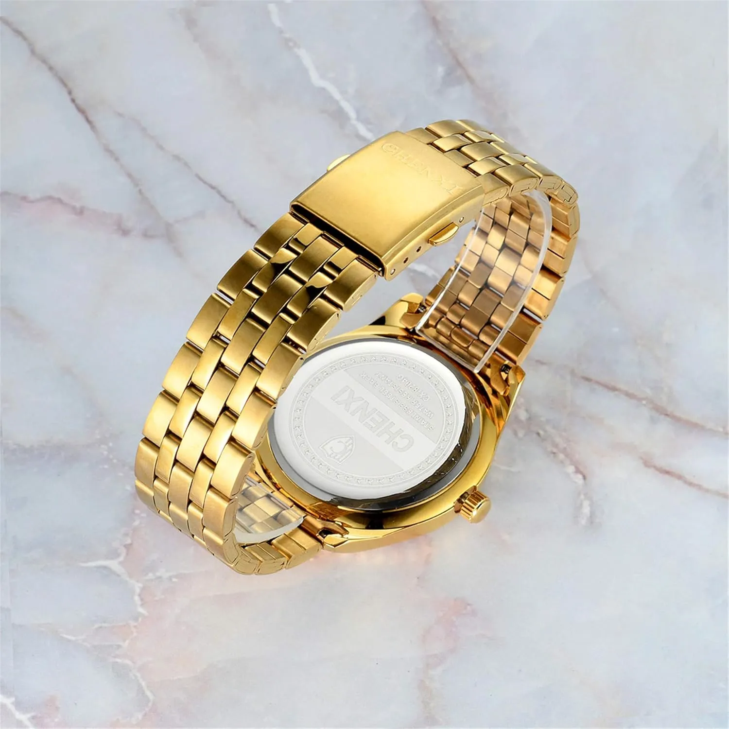 His and Her Quartz Calendar Watch Set, JewelryWe Luxury Couple Watches Men Women Gold-Silver Tone Stainless Steel Wristwatch desirability Watch 