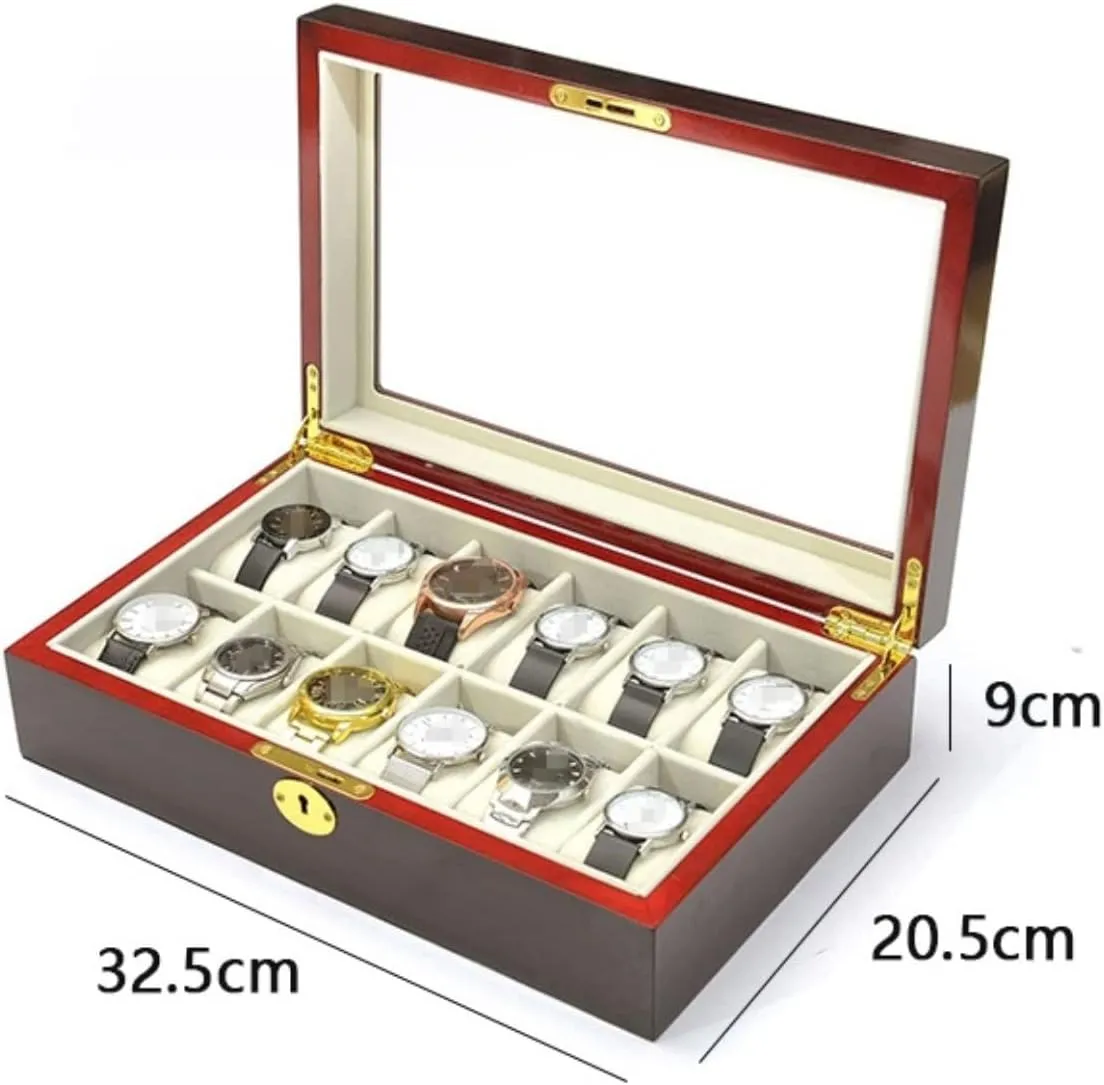 Holder weld stylish mistake Jewelry Showcase With Clear Top Metal Lock Watch Case (Color : Black, Size : 32.5 * 20.5 * 9cm) KYUSAR Watch Box Watch Holder Modern Creative Wood Watch Box Organizer Display Case 