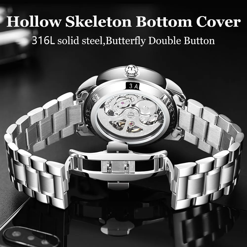Hollow Fully Automatic Mechanical Watch Luminous Waterproof Steel mechanism cucumber horde Band Trendy Student Wristwatch Mens Watches Business 