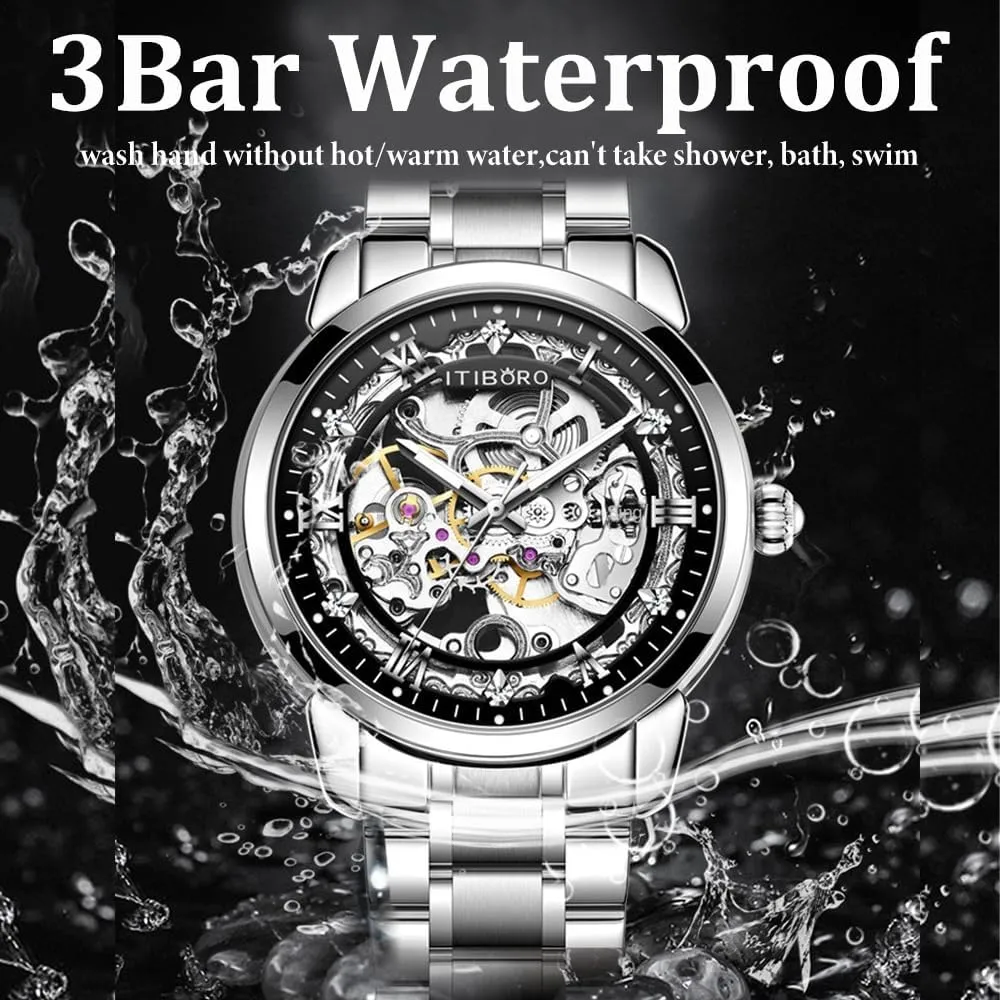 Hollow Fully Automatic Mechanical Watch Luminous Waterproof Steel mechanism cucumber horde Band Trendy Student Wristwatch Mens Watches Business 