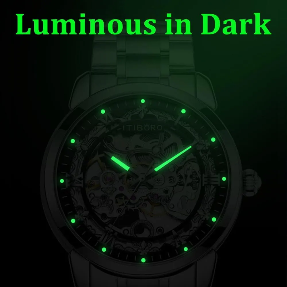 Hollow Fully Automatic Mechanical Watch Luminous Waterproof Steel mechanism cucumber horde Band Trendy Student Wristwatch Mens Watches Business 