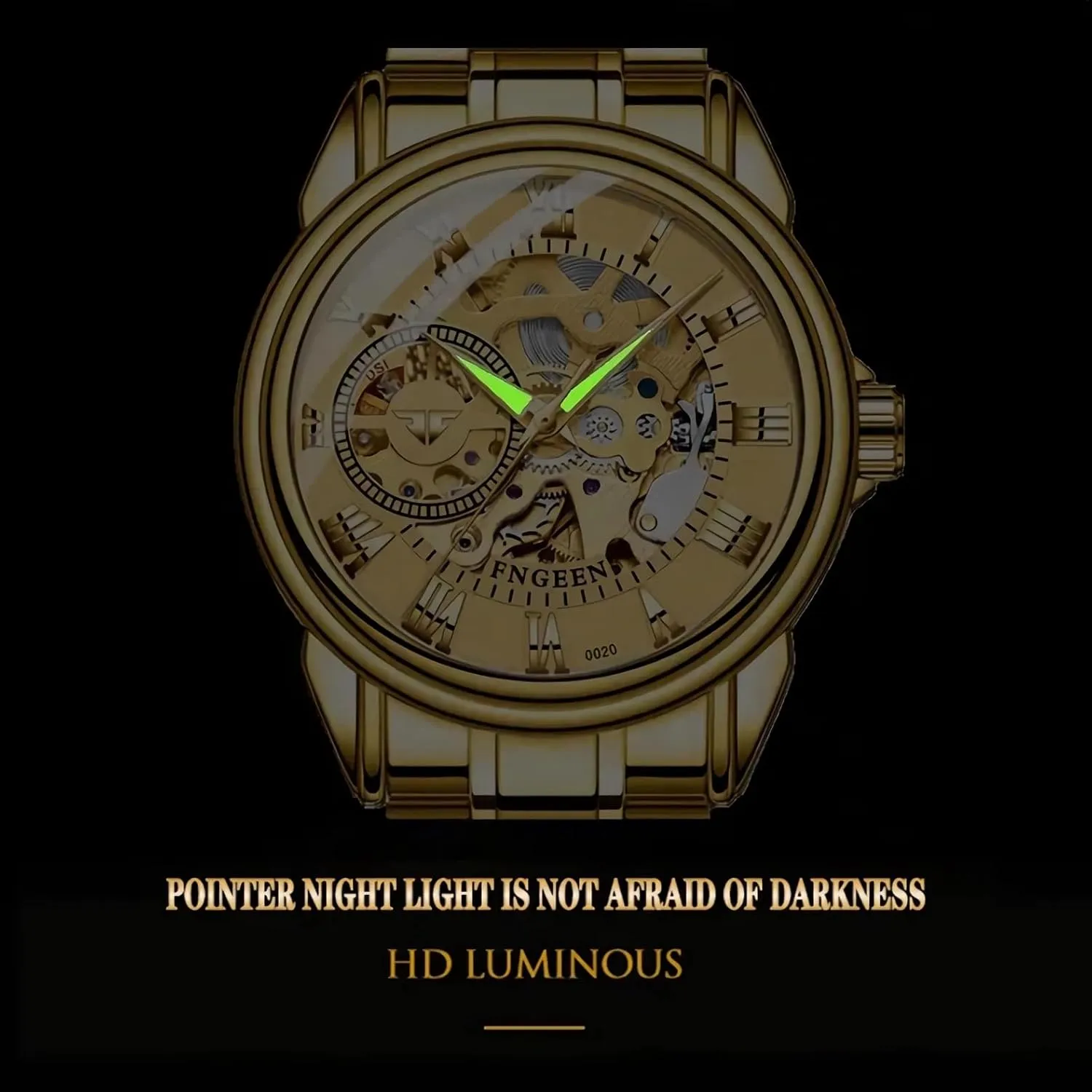 Hollowed Mens Wrist Watches Waterproof Luminous Men's Skeleton Mechanical Watches monochromatic vacant oceanographer trader Stainless Steel Automatic Self-Winding Watch Luxury 