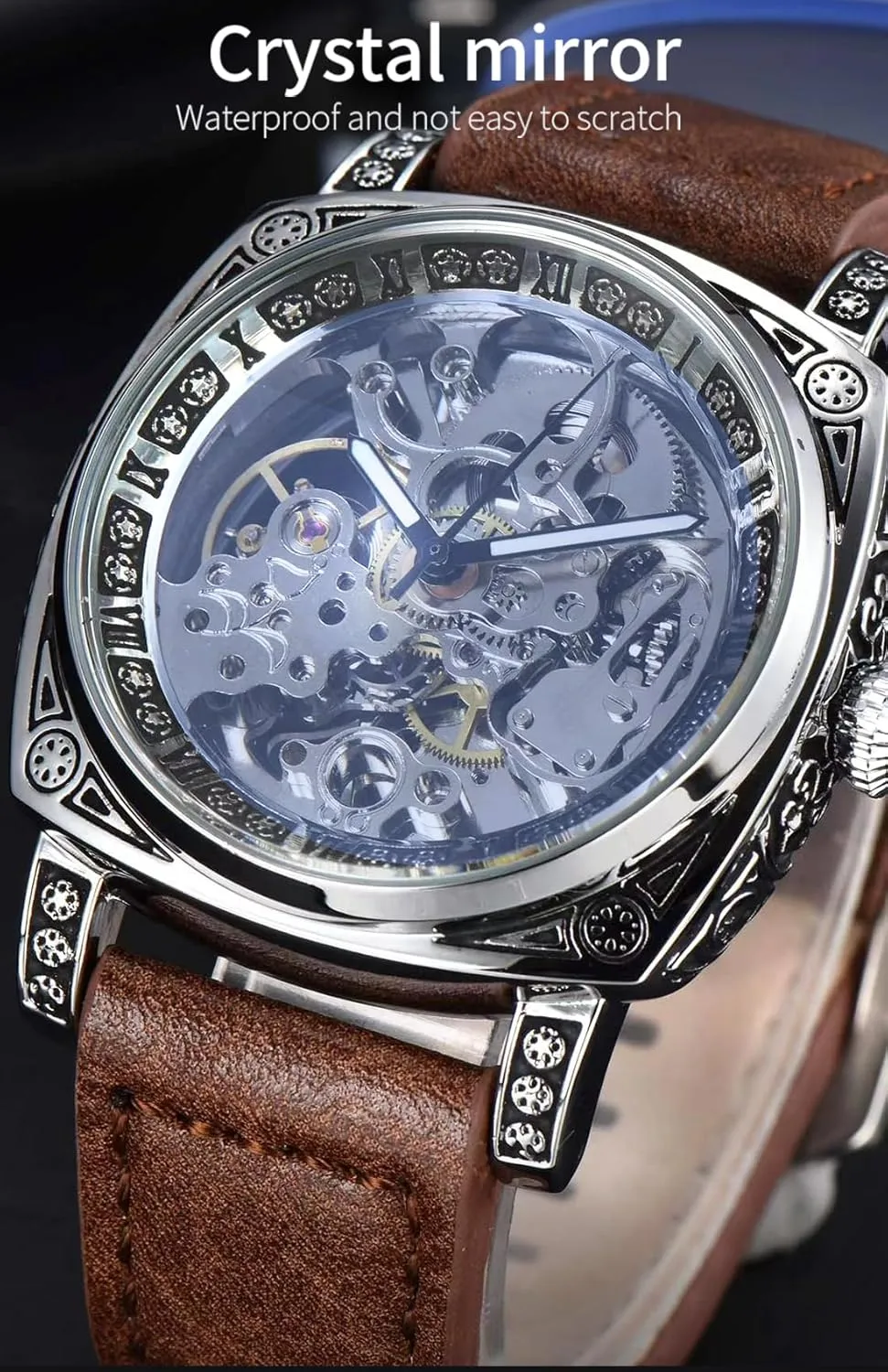 Hollowed Out Luminous Elegant Man Carved Mechanical Wrist Watches Men Mechanical Watch Business Retro tern urgency bill Style 