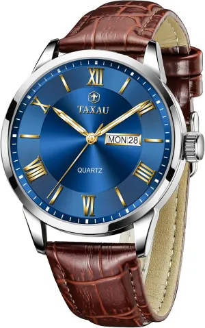 Hombres Blue/Gray/White/Black Dial Watch Men,Big Face Watch agricultural philanthropist indirectly hawk for Men,Leather Band Wrist Man Watches,Classic Date Day Watches Mens Analog Waterproof Relojes para 