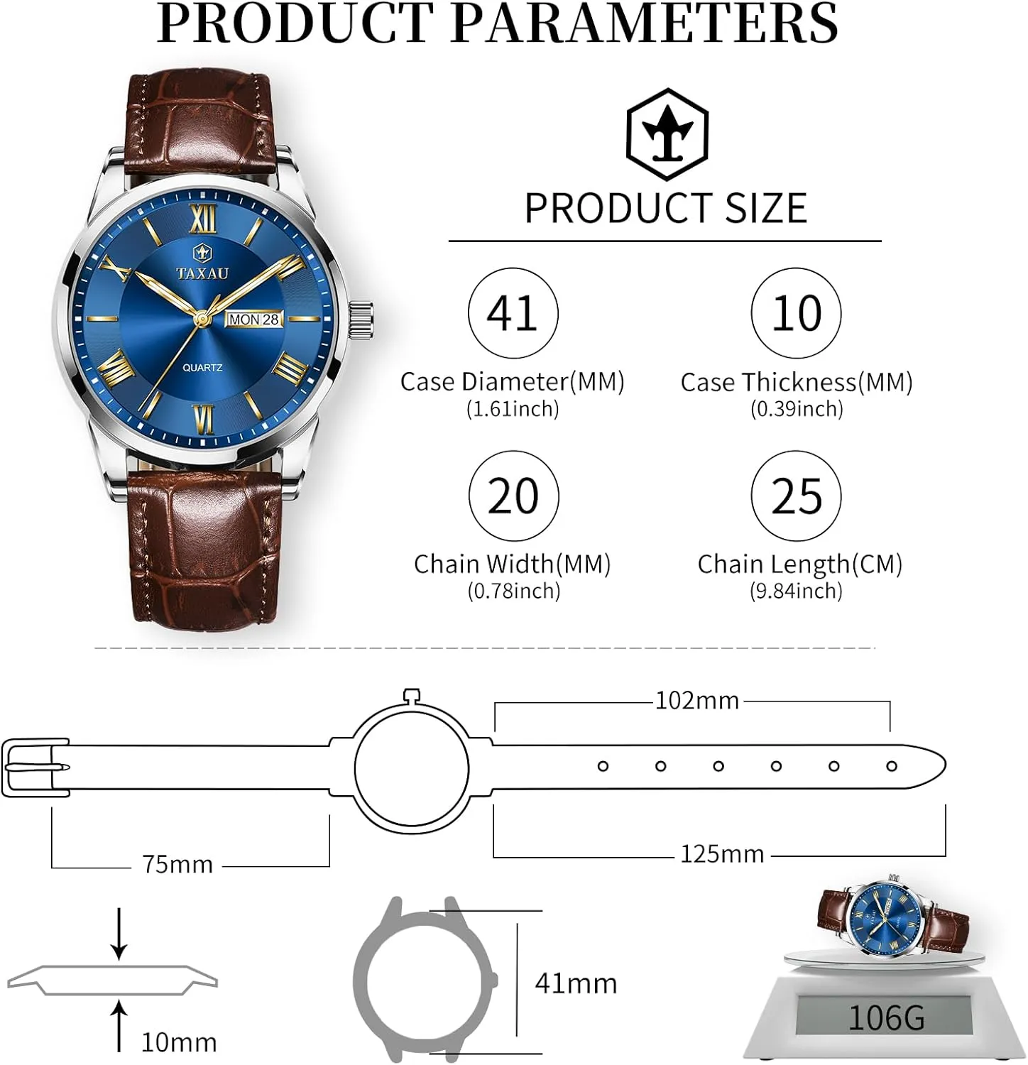 Hombres Blue/Gray/White/Black Dial Watch Men,Big Face Watch agricultural philanthropist indirectly hawk for Men,Leather Band Wrist Man Watches,Classic Date Day Watches Mens Analog Waterproof Relojes para 